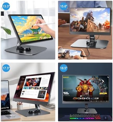 Portable Monitor Stand VESA 75x75mm Holes M4 Anti-Loss Screws, Aluminum Alloy Base, Fits 7"- 18", 15.6" 16" 17" 17.3" 18" Inch Small Monitors Lay Flat, Black Desk Mount (Not Fits100x100mm)