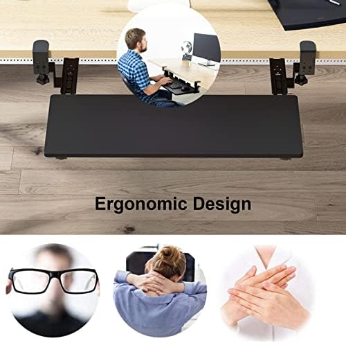 Home Office Keyboard Tray Without Punching Slide Rail-Keyboard Shelf, Easy Pull-Out Keyboard Platform, Clamp-On, Height Adjustable Ergonomic Desk Extender For Typing.White-52*25 cm(21*10 Inch)