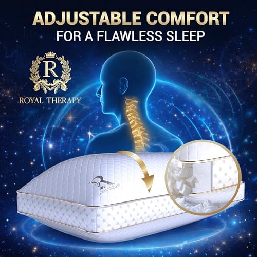 Royal Therapy 4-Pack Queen Memory Foam Pillow, Adjustable Shredded Odor-Free Bed Pillow for Neck & Shoulder Pain Relief, Breathable Support for Back, Stomach, Side Sleepers, AirFlowPRO