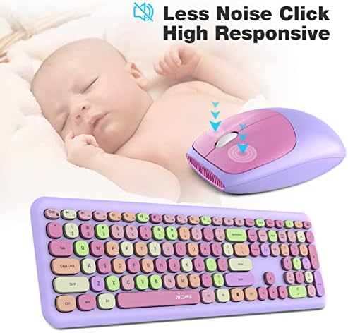 MOFII Wireless Keyboard and Mouse Combo, 2.4G Silent Cordless Slim Full Size Keyboard and Ergonomic Mice Set for Laptop, Desktop, MacBook, PC - Purple Colorful