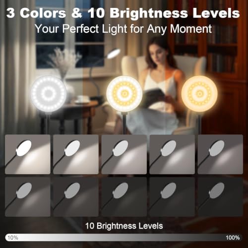 Rechargeable Clip on Light for Bed, 61 LED Cordless Reading Lamp with 3 Color Modes & 10 Brightness Levels, Portable and Flexible Book Light Clamp on Office Desk Bunk Bed Dorm Headboard (Black/3.5'')