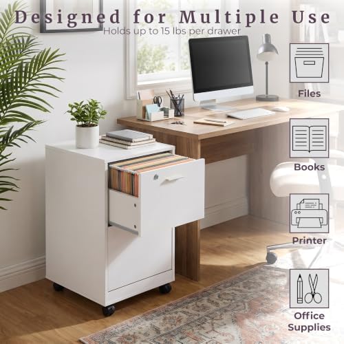 Lavish Home 2-Drawer Wooden File Cabinet with Lock, White, 16” x 27”