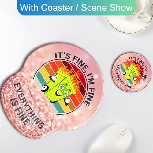 Ergonomic Mouse Pad with Wrist Support Rest,Large Mousepad Gel Wrist Rest, with Coaster Non-Slip & Pain Relief for Computer, Desk, Home&Office-Glitter Dumpster Fire