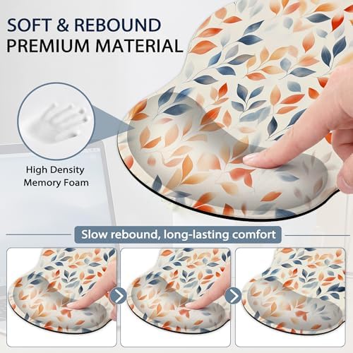 Ergonomic Keyboard and Mouse Wrist Rest Set, Autumn Leaves Mouse Pad with Non Slip Base, Soft Cloth Surface for Office and Home Typing Support