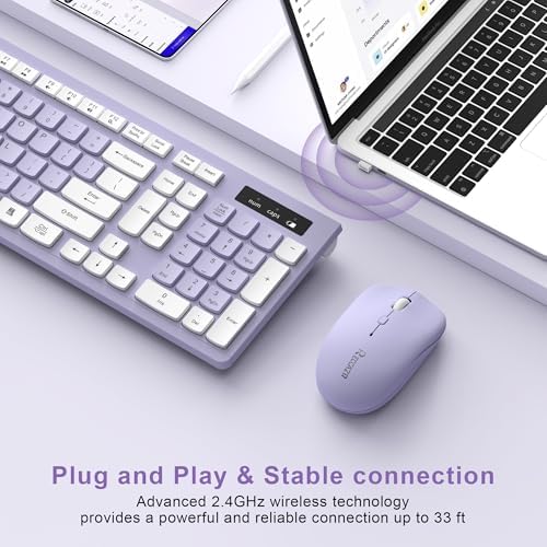 Wireless Keyboard and Mouse Combo Silent for Office and Home(Purple)