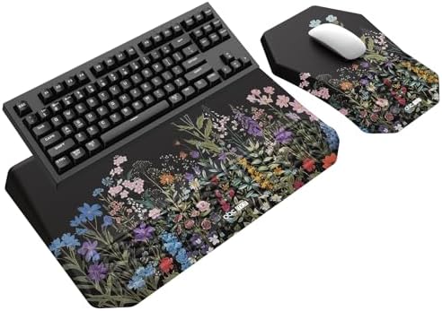 3-in-1 Ergonomic Keyboard Stand with Wrist Rest & Mouse Pad Set, Flower