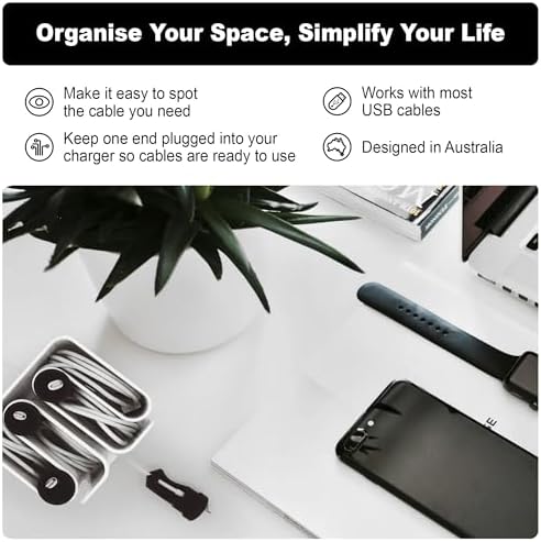 Cable Organizer with Multiple Compartments, Secure Cable Ends, Prevent Tangling, Tidy Workspace, Charging Solution, Desk Organizer Cord Management, White Plastic