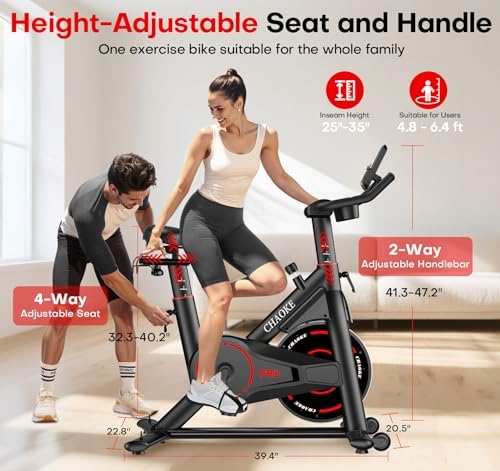CHAOKE Exercise Bike, Quiet Adjustable Magnetic Stationary Bike for Home Cardio with App Compatible, 350LB Weight Capacity Indoor Cycling Bike with Comfortable Seat, Digital Display for Home Fitness