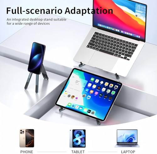 Portable Laptop Stand for Desk, 3-in-1 Adjustable Holder (Gray)