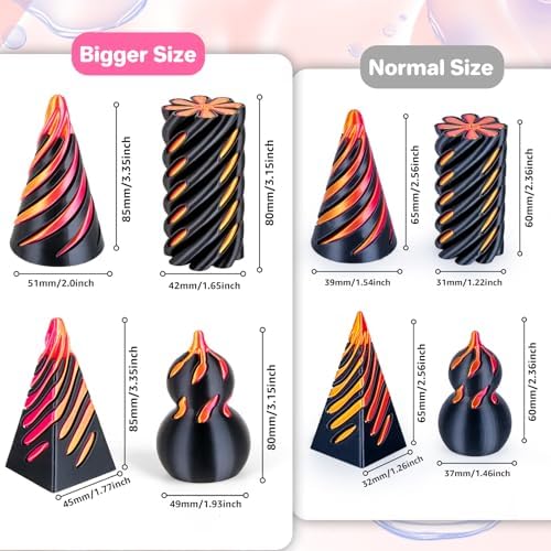 3D Printed Fidget Toys (4 Pack), Impossible Cone & Pyramid Spiral Toy, Optical Illusion Passthrough Desk Toys for Adults & Kids, Stress Relief Sensory Fidgets for Anxiety, Cool Office Gifts, 4PCS XL