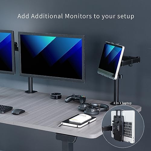 VIVO Universal Tablet Desk Mount, Single Arm Adapter for 2-in-1 Laptops, Holds up to 15.6 inch Portable Monitors Without VESA Holes, Fully Adjustable Stand, Black, STAND-V001UVM