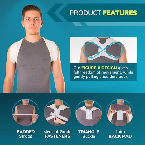 BraceAbility Clavicle Support Brace - Figure 8 Upper Back Brace Posture Corrector for Women and Men, Shoulder Straightener, Kyphosis Relief, Sling for Injuries and Fractures (Large)