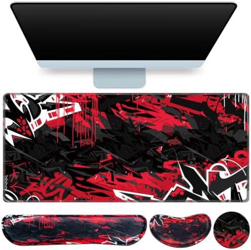 Desk Mat, Large Gaming Mouse Pad with Wrist Rest, 4in1 XXL Mousepad+Keyboard Wrist Rest+Mouse Pad Wrist Support+Cup Coaster Set Ergonomic Computer Desk Arm Wrist for Decor Home Office Women