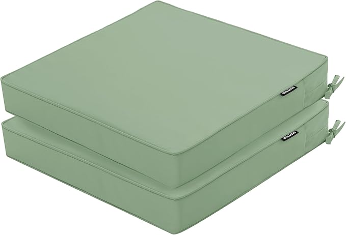 Outdoor Chair Cushions 16 x 17 Inch Water Resistant Patio Chair Cushions with Tie 3 Year Color Fastness Thick Outdoor Seat Cushion for Garden Lawn Patio Furniture Sage Green Set of 2
