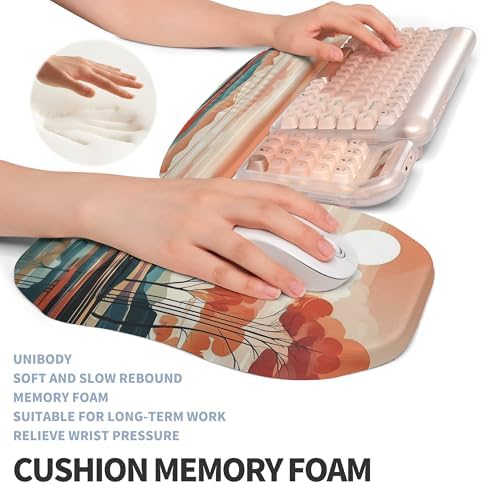 2-in-1 Ergonomic Set, Wave Keyboard Wrist Rest and Massage Slope Mouse Pad Wrist Support, Rebound Memory Foam for Relieve Carpal Tunnel Syndrome and Wrist Pain (Landscape)