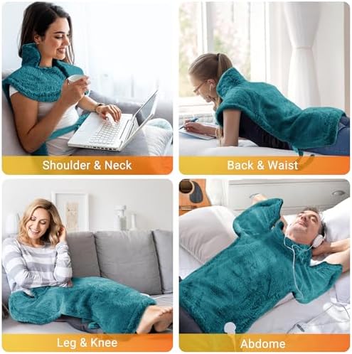 Electric Heating Pad for Neck and Shoulders and Back, 24" x 35" Large Heated Blanketwith 2 Heat Levels, 4 Massage Settings, 4 Massage Motors, Auto Shut-Off, Green