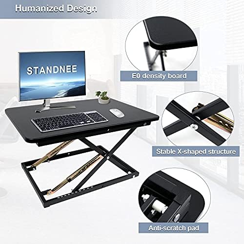 Standing Desk Converter Height Adjustable Stand Up Desk Riser - Supports 300 lbs, Fully Assembled Monitor/Laptop Riser Workstation, Black.