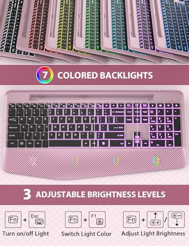 SABLUTE Wireless Keyboard and Mouse Combo, Backlit Scissor Keys, Wrist Rest