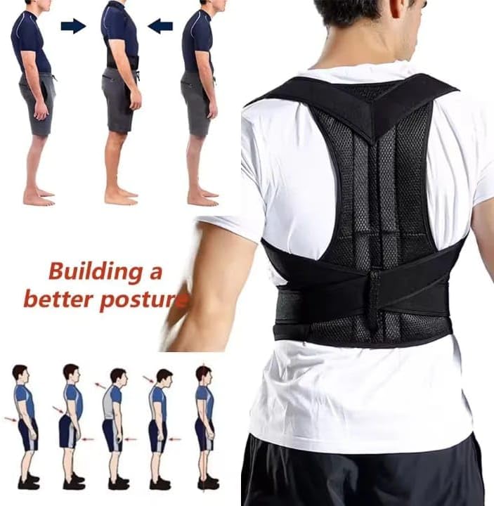 Posture Corrector for Men and Women, Adjustable Back Brace, Breathable, Pain Relief, Black