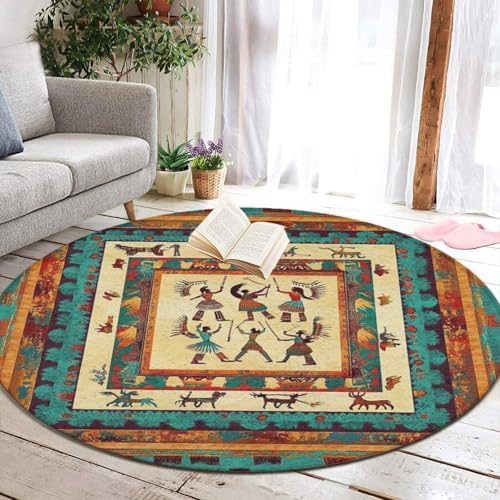 Room Sofa Yoga Soft Round Carpet, Home Decor Non Slip Kitchen Office Circle Rug, Machine Washable Modern Round Area Rug Southwestern Native American Indian, 36inch