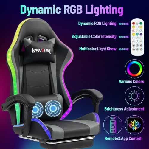 RGB Gaming Chair with Massage, Black/Grey