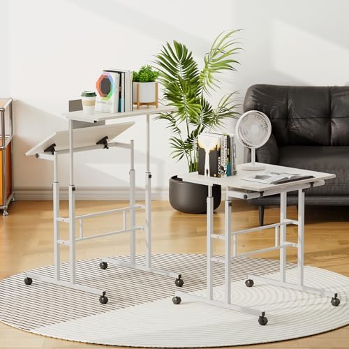 Athena Collection Rolling Standing Desk Small Mobile Table, White