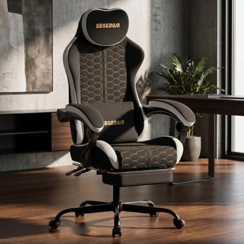 Honeycomb Embossed Gaming Chair with Footrest & Massage Lumbar Support, Adjustable Ergonomic Office Chair for Adults, 300 lbs (Black White)
