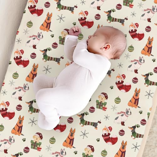 Cute Christmas Dogs Winter Holiday Snowflakes Pattern Baby Changing Pad Cover, Unisex Christmas Nursery Diaper Changing Table Pad Mat Sheet for Boys Girls-16x32