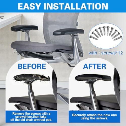 Arm Pads Caps Replacement for Knoll Life Office Chair,Chair Armrest Pads, with 12 mounting Screws（Black）