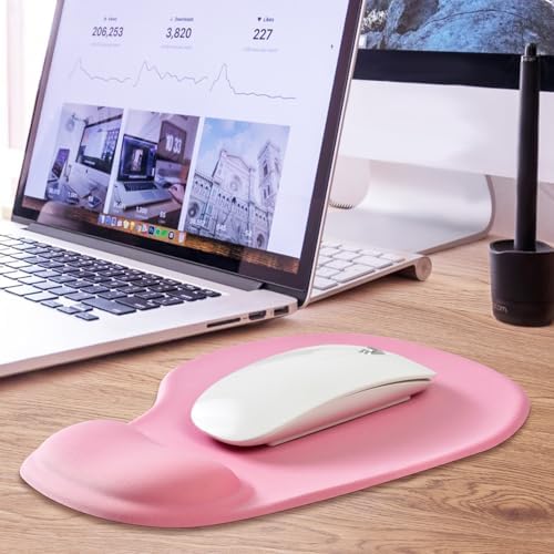 JIKIOU Ergonomic Mouse Pad with Gel Wrist Rest 2 Pack, Portable Small Pink