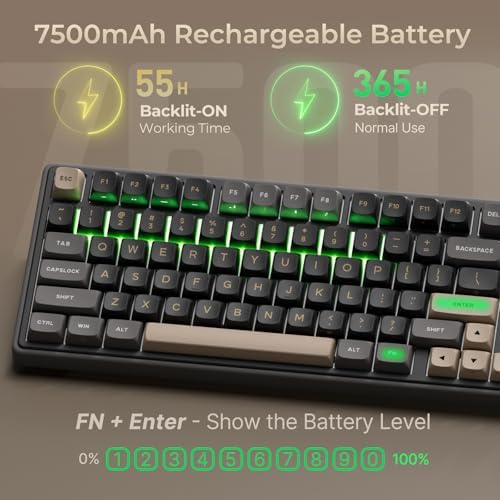 RK ROYAL KLUDGE R98 Pro Wireless Mechanical Keyboard, Creamy Bluetooth/2.4GHz/Wired RGB Gaming Keyboard with Number Pad and Knob, MDA Profile PBT Keycaps, Gasket Hot Swappable Linear Switch, Black