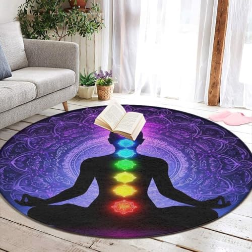 Soft Round Yoga Carpet, Office Chair Decor Round Mat for Carpet and Hardwood Floors Compatible with Seven Chakra Yoga Meditation Lotus Purple Mandala
