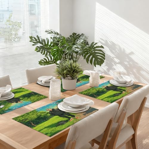 Casual Outfit Park Linen Placemats, Backpack Sneakers Table Mats for Table Washable Heat Insulation Thick Dining Mat, Indoor/Outdoor 12X18 in 8 Pcs