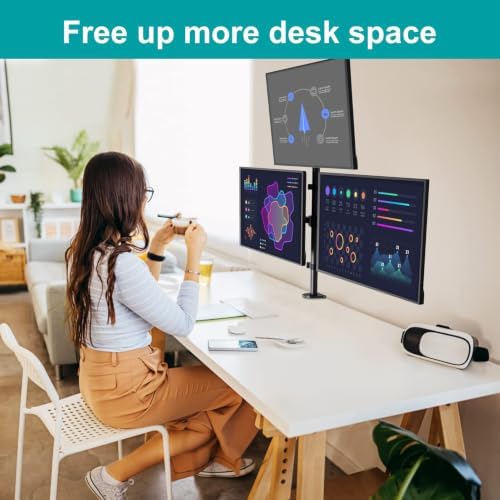 MOUNT PRO Triple Monitor Mount, Monitor Desk Mount for 3 Screens up to 32 inch, 17.6 lbs Each, Fully Adjustable Stacked Computer Stand, Table VESA Mounting, C clamp/Grommet Base