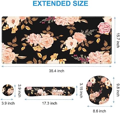 iCasso Floral 4in1 Computer Mat, 35.4"x15.7" Work Mat for Computer