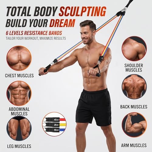 WHATAFIT Resistance Bands, 5 Level Exercise Bands with Handles for Workout