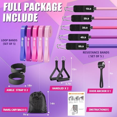 WHATAFIT Resistance Bands with Handles, 150 lb Exercise Bands Set