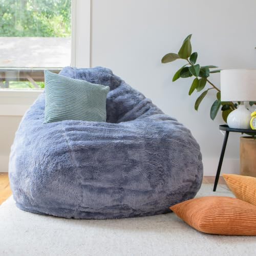 Big Large Teardrop Foam Filled Bean Bag Chair with Removable Cover, Gray Short Shag, 4 feet Big