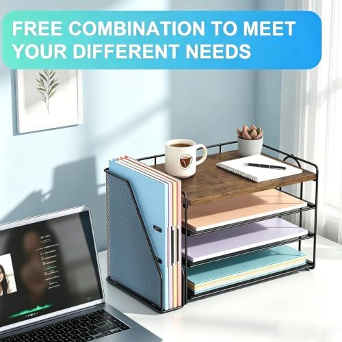 gianotter 4-Tier Wood Paper Organizer With Magazine Holder
