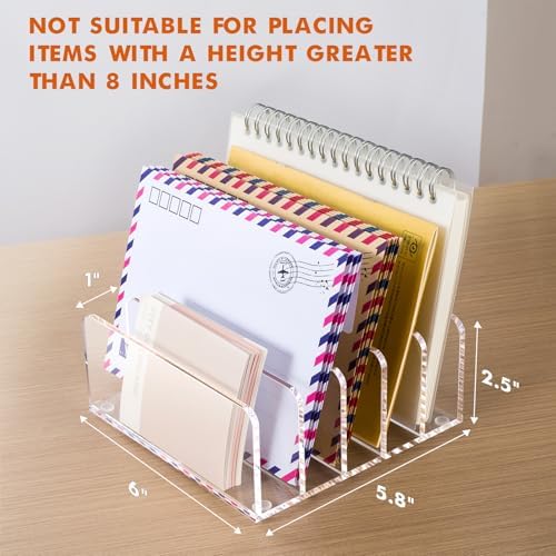 BEYGORM Acrylic Mail Holder, 5 Compartments Multifunction Desk Organizer