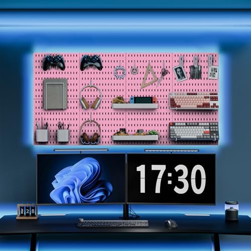 MULSAME Pegboard Combination Kit, Wall Mounted Storage Set with 4 Pegboards & 14 Accessories Hanging, Pink Peg Boards Organizer for Walls Display, Crafts Organization, Kitchen Organizer, 22" x 22"