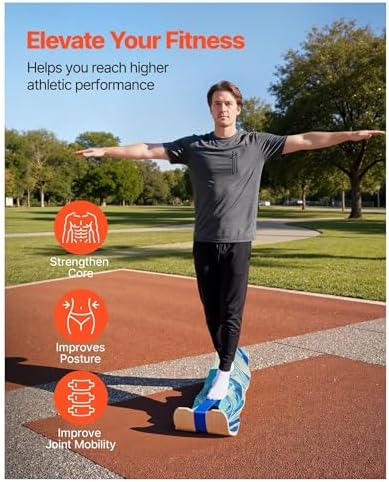 Balance Board Wobble Board for Adults - Wooden Curved Trainer for Yoga, Standing Desk, Pilates & Workouts - Compact Lightweight Equipment - Home Gym & Office - Blue