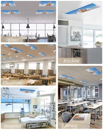 Santa Claus Magnetic Fluorescent Light Covers for Ceiling Lights 2 x 4 Feet,Christmas Tree Golden Star Blue White Office Classroom Kitchen Drop Ceiling Light Covers Filters Shade Panel 2 Packs
