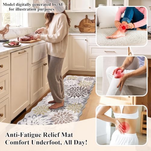 HEBE Anti Fatigue Kitchen Rugs Set of 3, Cushioned Kitchen Mats for Floor