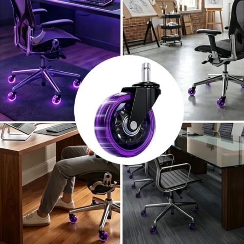 3" Office Chair Wheels, 11x22mm, Heavy Duty, Purple, Set of 5