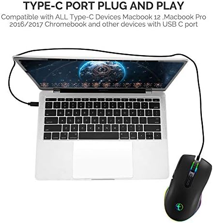 HXMJ RGB LED Gaming Mice,Wired USB C Port for Apple MacBook,Computer or Laptops with Type C Port-Black