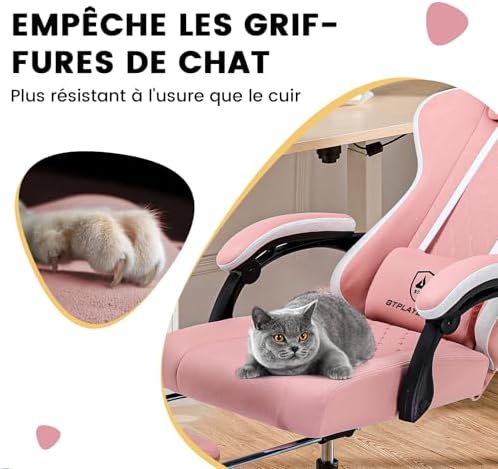 GTPLAYER Gaming Chair with Foot Rest & Pocket Spring Cushion, Ergonomic High Back Computer Desk Chair with Headrest & Lumbar Support for Back Pain Relief, Rose