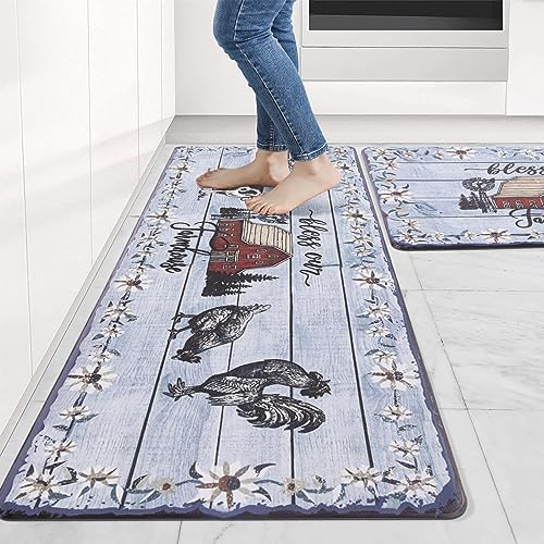 Carvapet Anti-Fatigue Kitchen Floor Mats 2 Piece Set - Cushioned PVC Ergonomic Kitchen Rugs and Mats, Waterproof Stain-Resistant Non-Skid Comfort Mat for Sink Laundry Office, 17"x27"+17"x47"