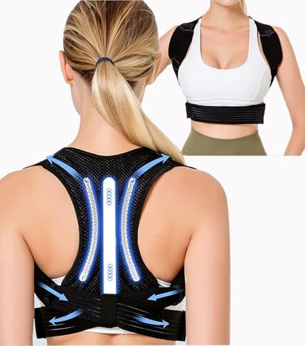 Posture Corrector for Women & Men Adjustable Lightweight Upper Back Brace Support Improve Posture Support Belt for Scoliosis Pain Relief From Shoulder Back Correct Hunchback（Black,Medium）