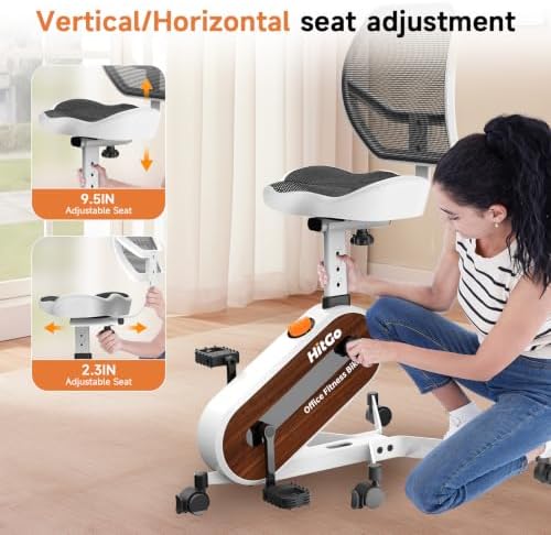 HitGo Office Exercise Bike Desk Chair,330 lbs Heavy Duty Under Desk Bike with 9-Level Height Adjustable Seat 24.4"-33.8",8-Level Resistance & Rolling Wheels,Quiet Fitness Chair for Home Office